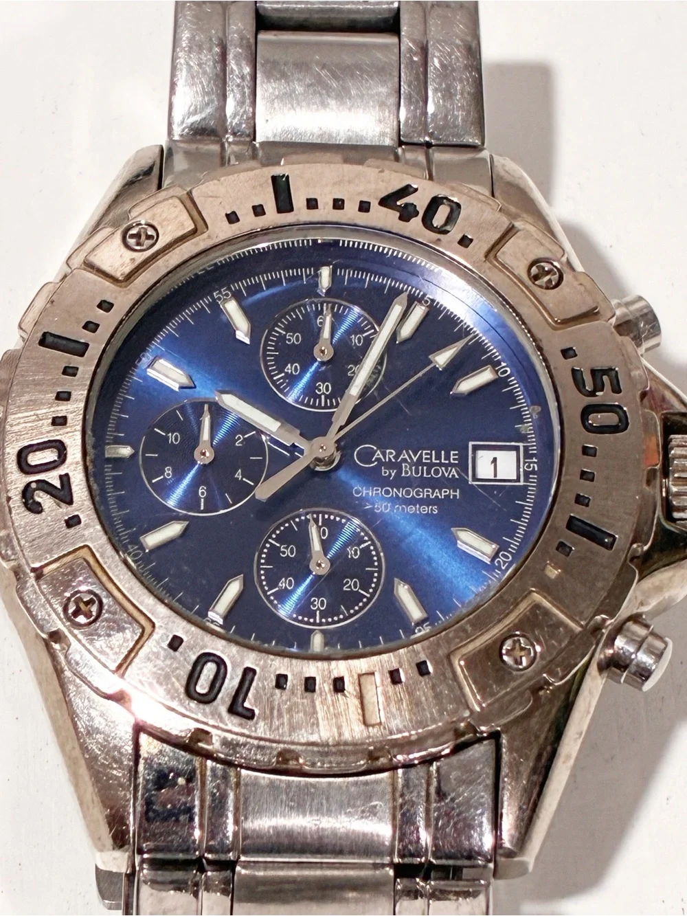 Bulova Men's Caravelle Sport Collection Stainless Steel Watch Blue Face